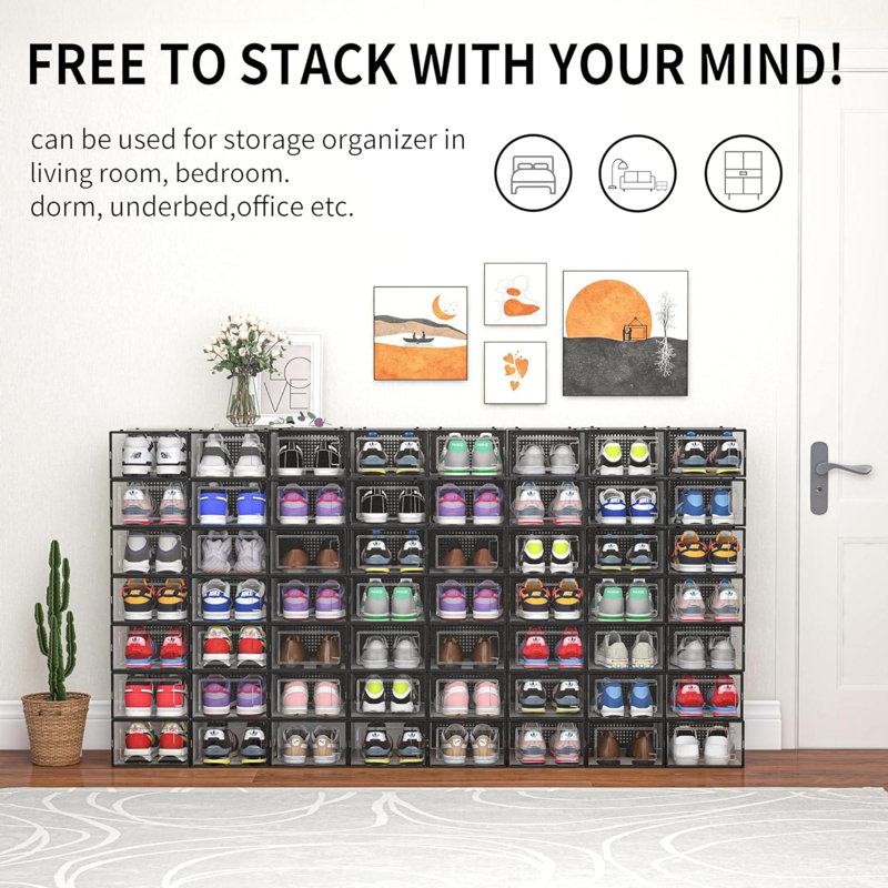 12 Pack Shoe Storage Box, Black Plastic offers Stackable Shoe Organizer for Closet,